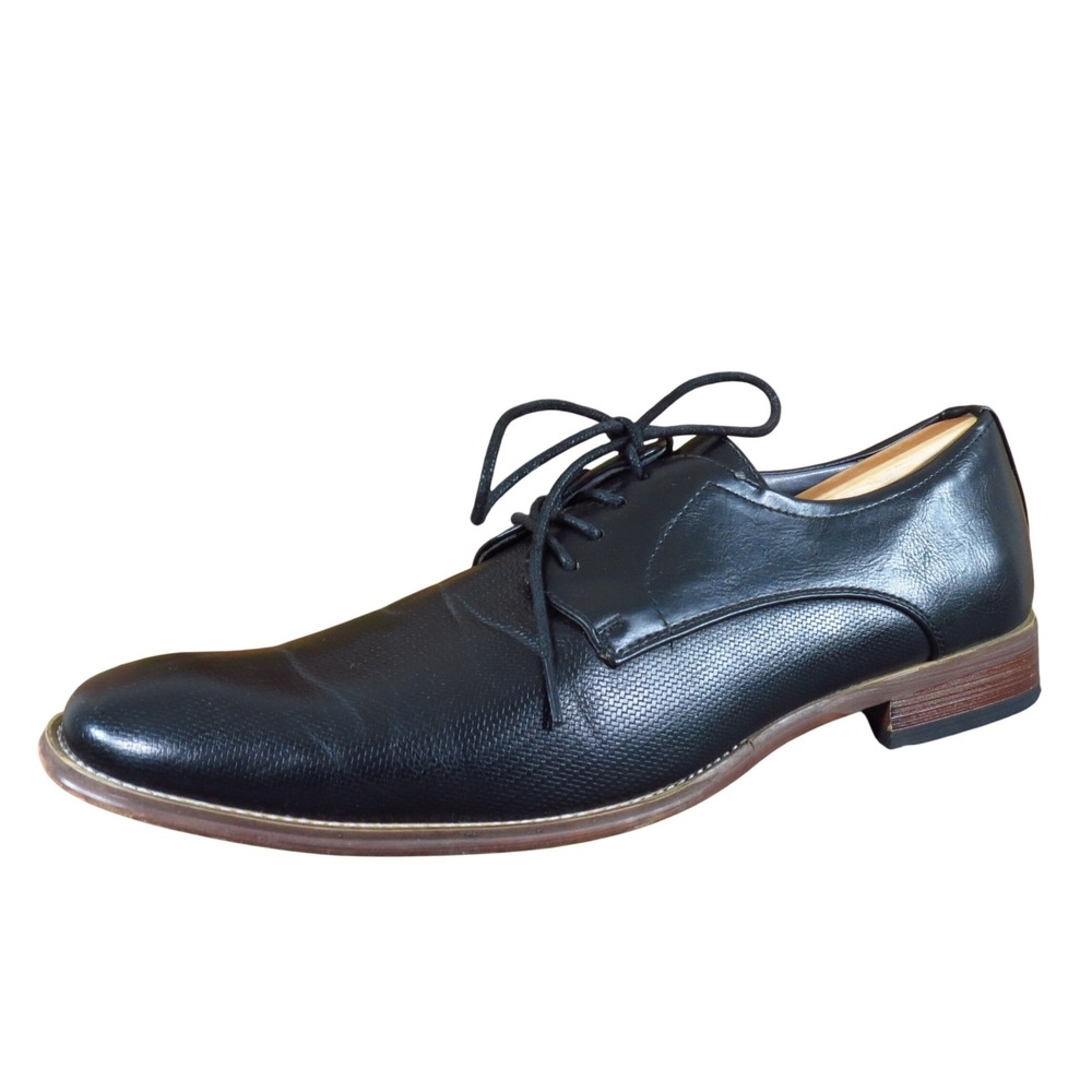 David Jones Men Sz‎ 8 Black Synthetic Lace-Up Oxford Dress Shoes Business Formal
